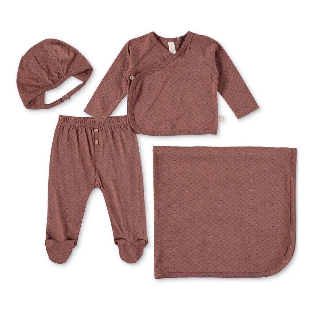 Baby Take Me Home Cotton Bonnet, Top Footed Pants & Blanket, 4 Piece Set